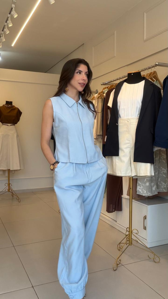 Conjunto de calça blusa colete com zíper