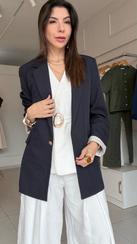 Blazer com bolsos lapela detalhe na manga - #3