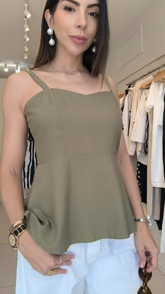 blusa de alça peplum de tecido