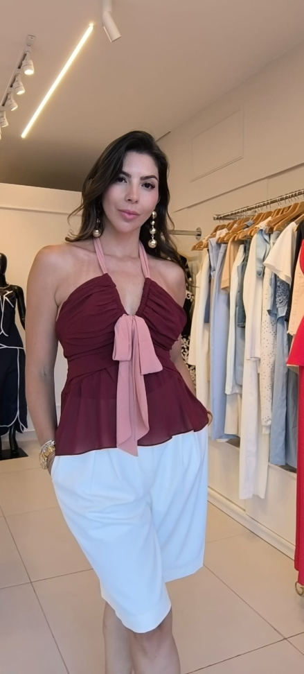 Blusa corte v com laço