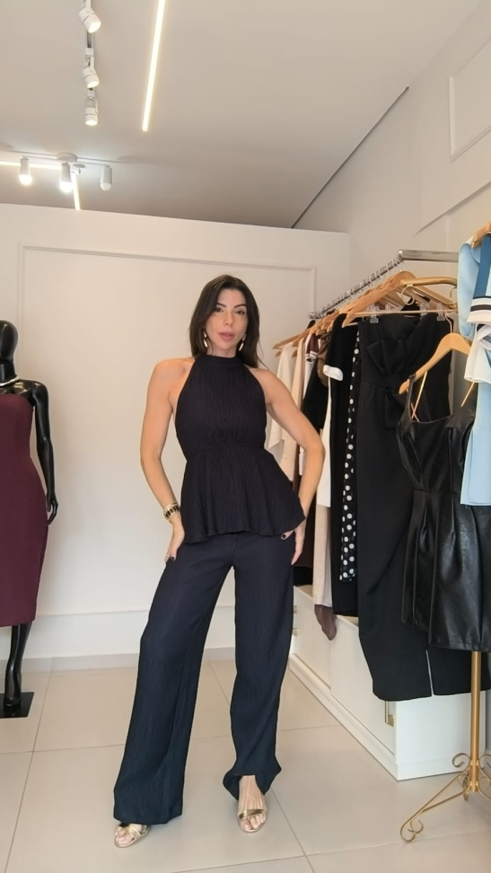 Conjunto de calça   Ruga gola alta
