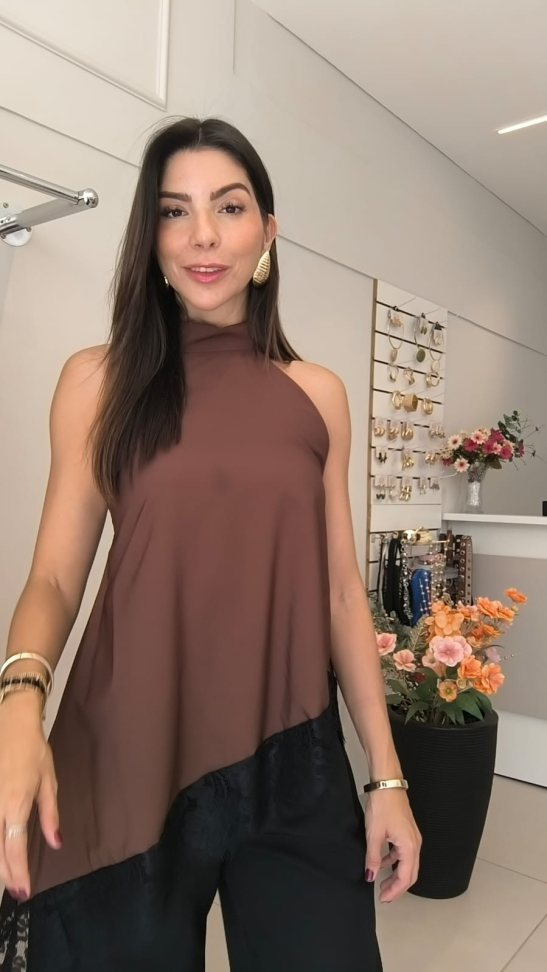 Blusa de seda frente unica com renda - #4