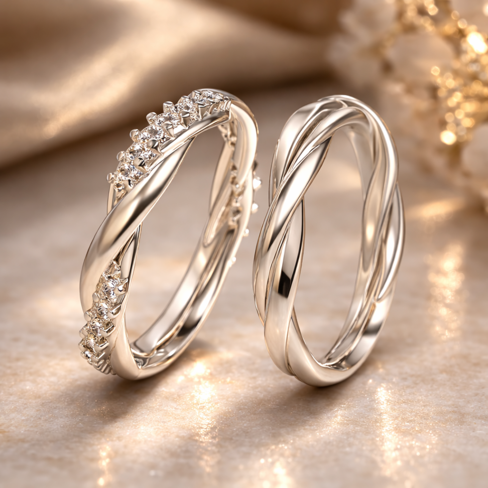 PAR DE ALIANÇA DE PRATA 3,0MM TORCIDA |  C/PEDRAS DE 1,10MM - #2