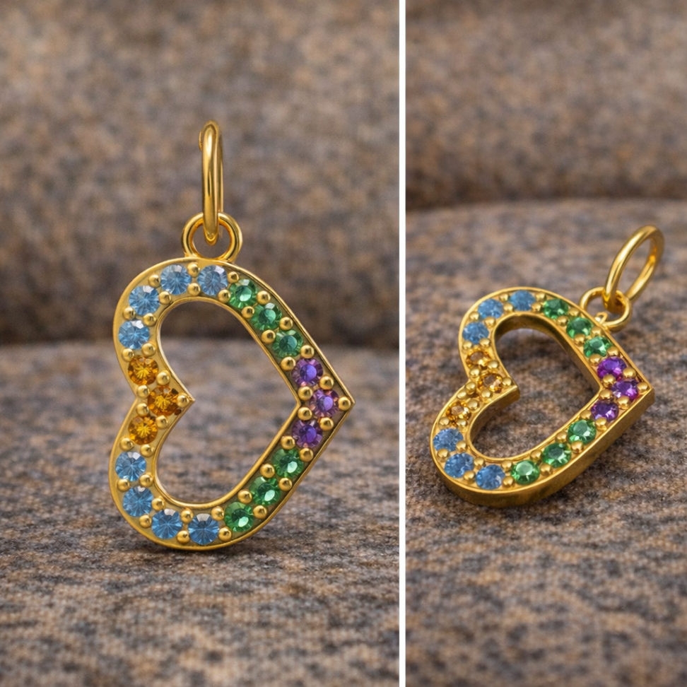 PINGENTE DE MOEDA CORAÇÃO COLORIDO TAMANHO 1,3X2,3 - #2