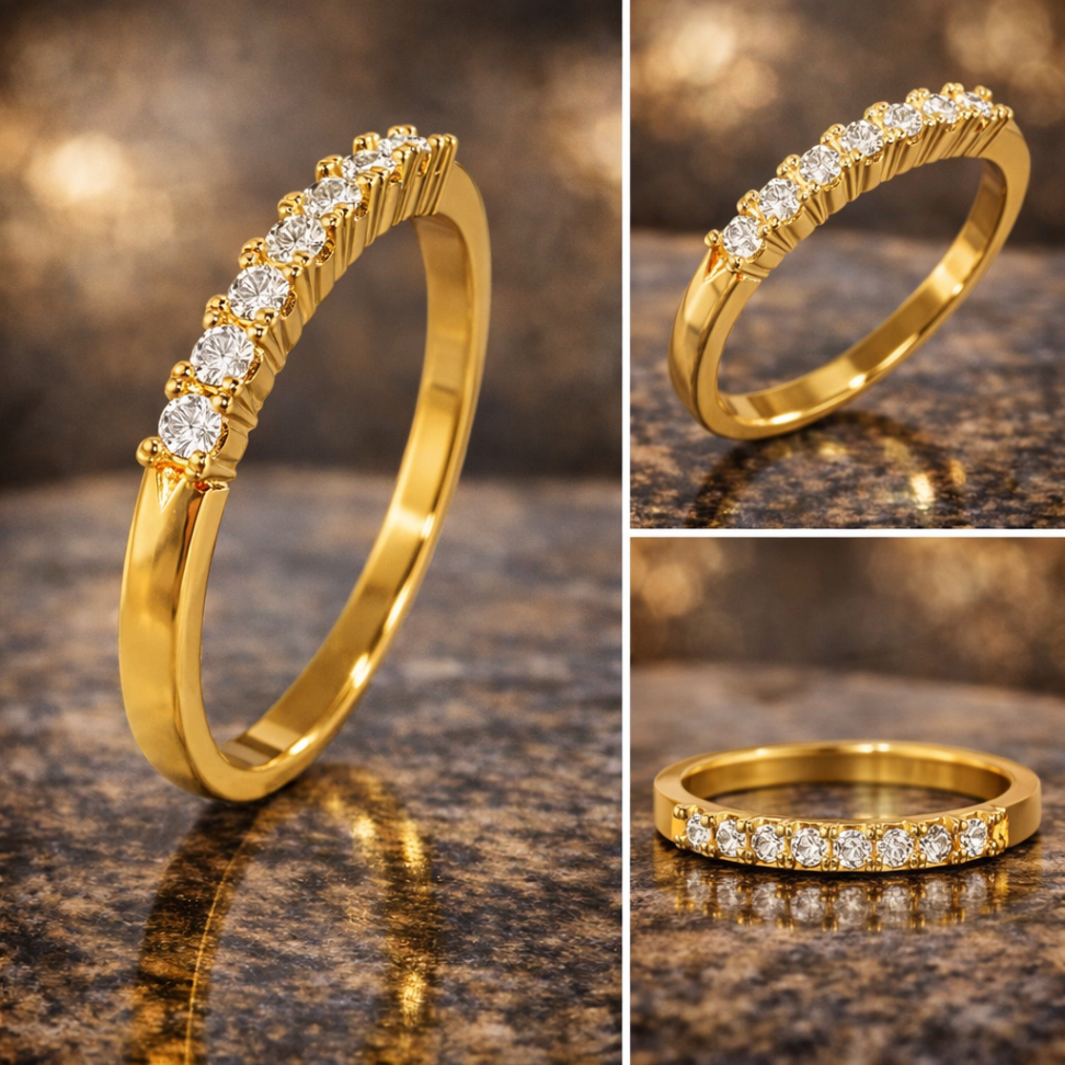 ANEL DE MOEDA MEIA ALIANÇA C/ 09 PEDRAS - #2