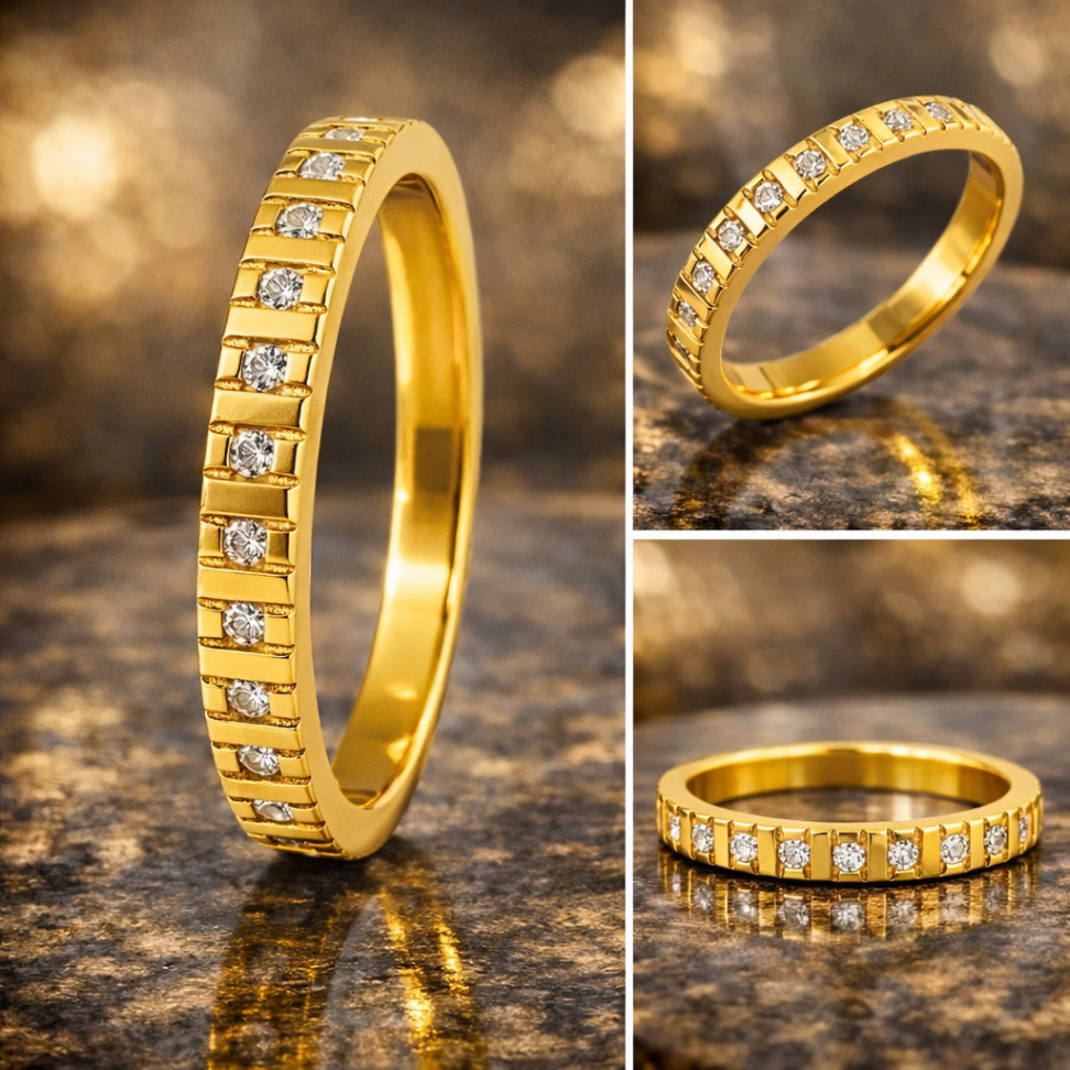 ANEL DE MOEDA MEIA ALIANÇA C/18 PEDRAS - #2