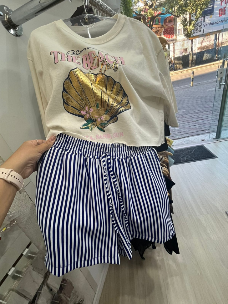 Short Listrado Azul Royal