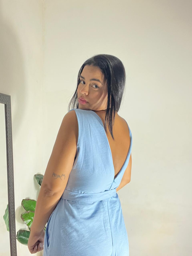 Macacão Azul Alça Larga