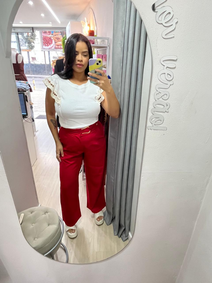 Calça Fivela Alfaiataria Premium Vermelha