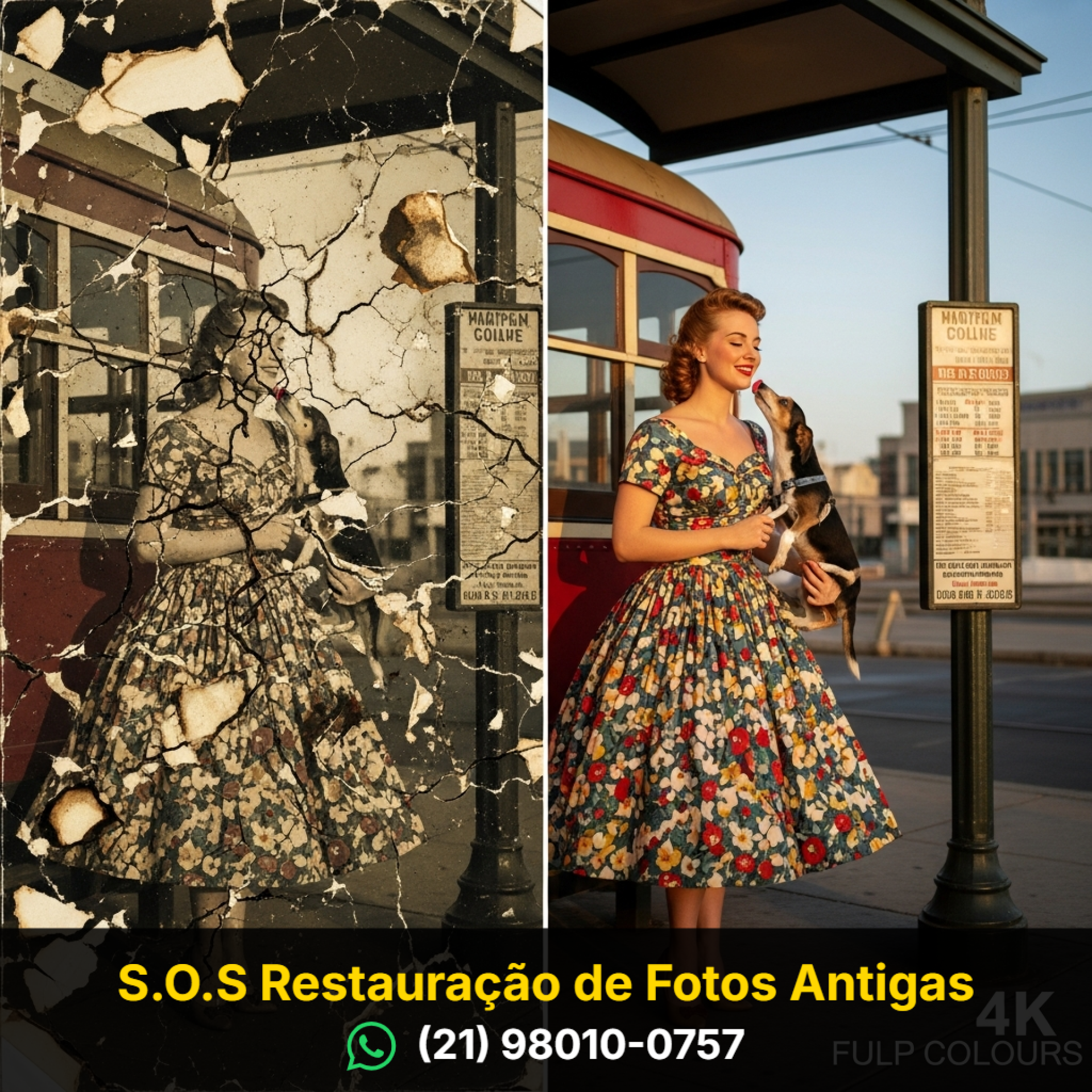 Colorização de retrato em preto e branco de 1950