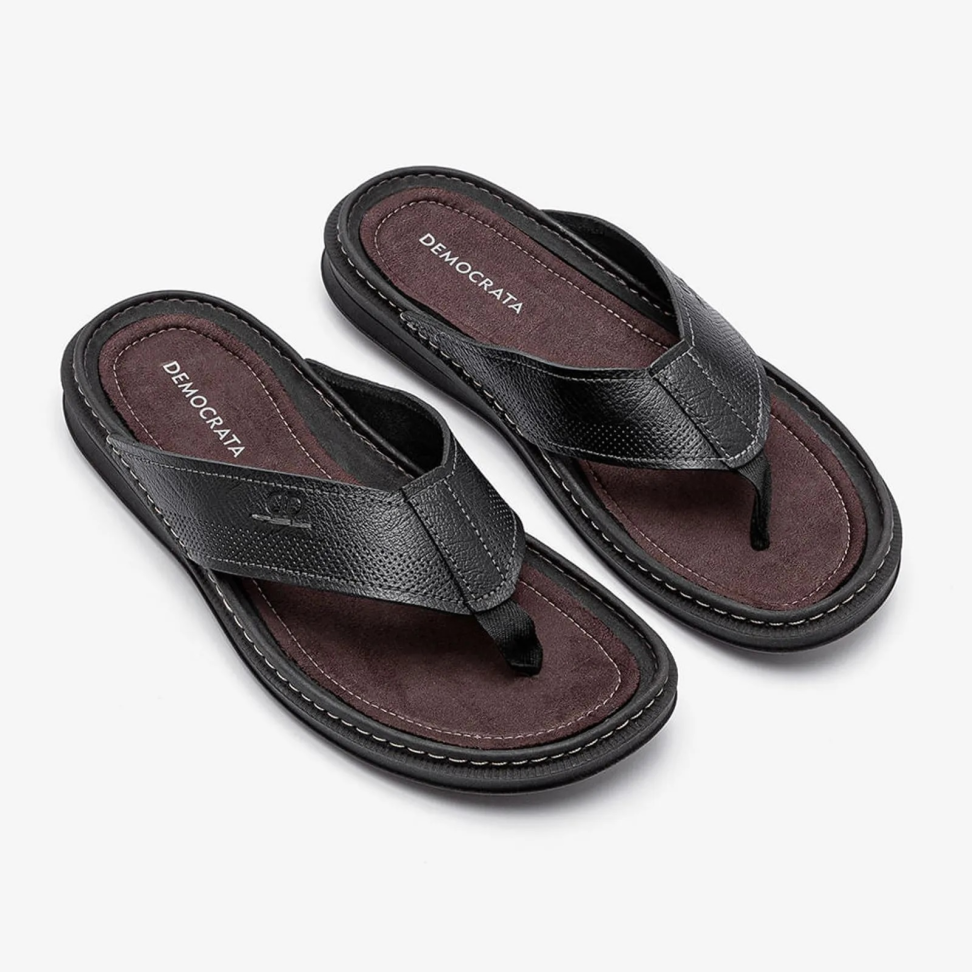 Chinelo de Couro Lazy Preto