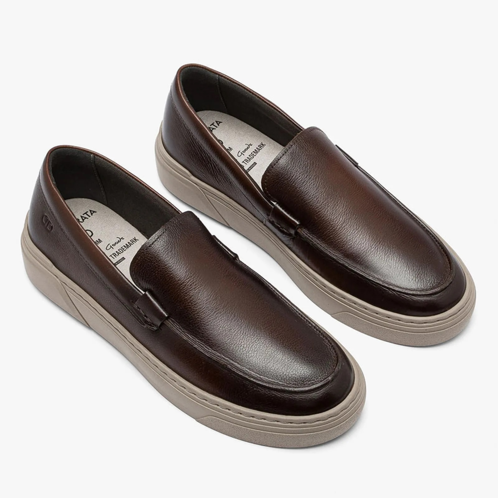Tênis Masculino Bill Slip On Couro Marrom