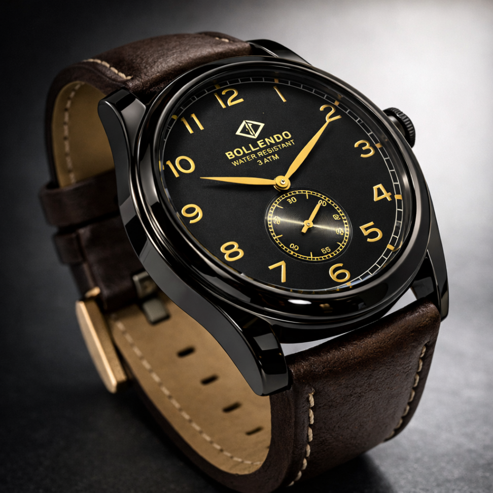 Relógio Masculino Bollfendo Luxo – Pulseira de Couro Preta  3 ATM - #4