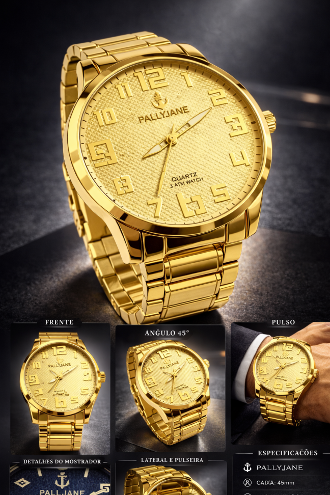 Relógio Masculino Pallyjane em Aço Inoxidável – Mostrador Texturizado Premium 3 ATM - #3