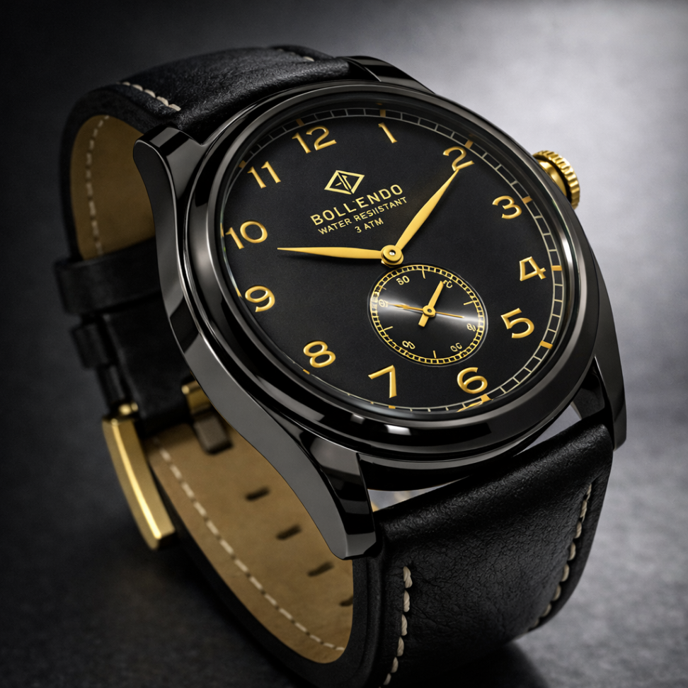 Relógio Masculino Bollfendo Luxo – Pulseira de Couro Preta  3 ATM - #7