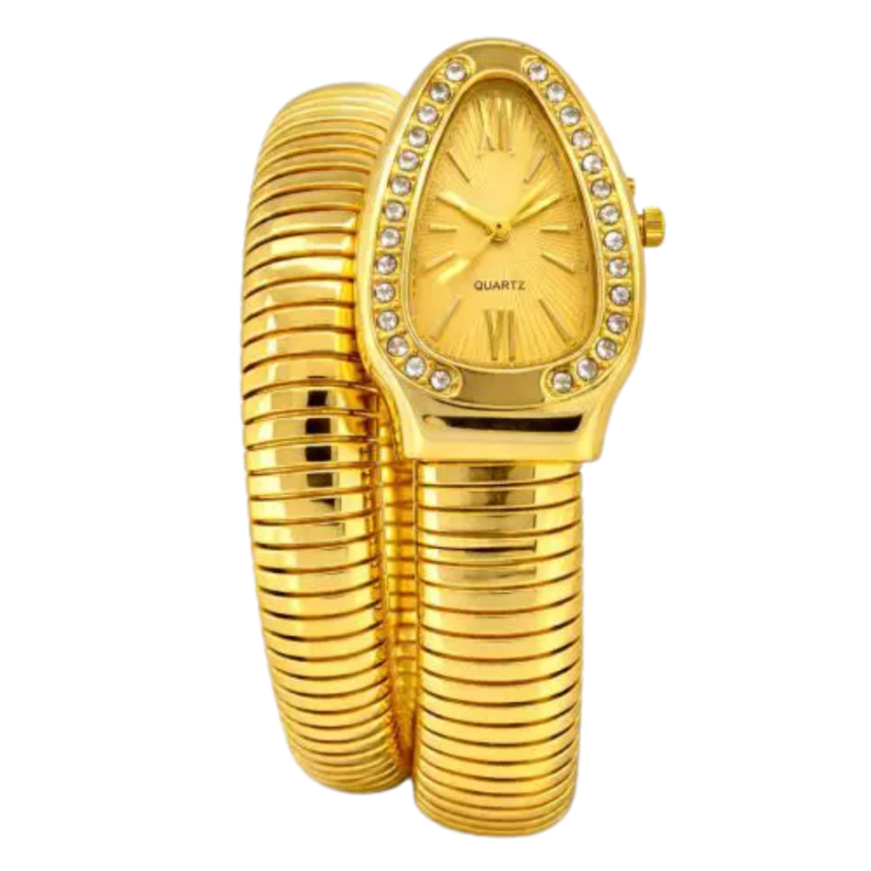 Relógio Feminino Serpente Luxo – Bracelete Envolvente Prata e Dourado com Cristais - #3