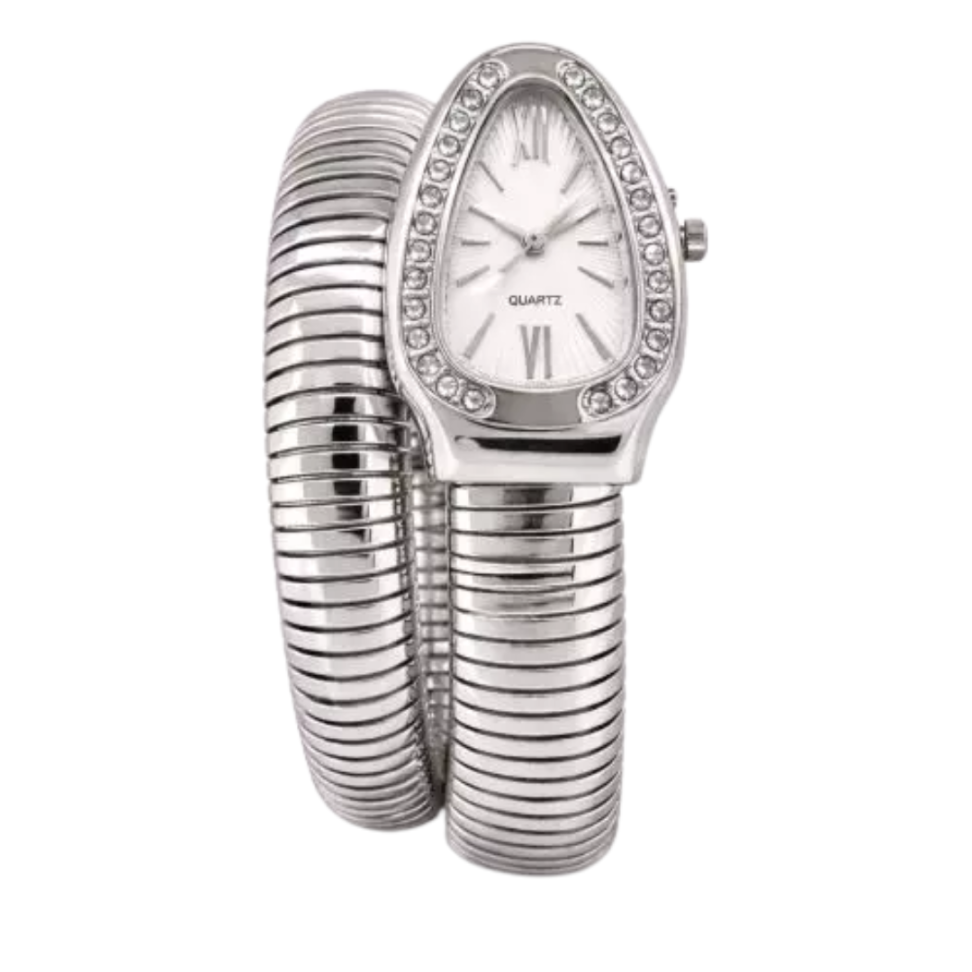 Relógio Feminino Serpente Luxo – Bracelete Envolvente Prata e Dourado com Cristais - #4