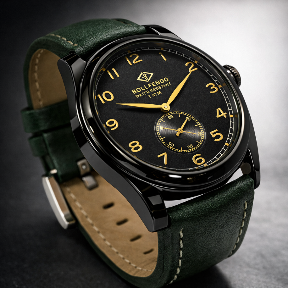 Relógio Masculino Bollfendo Luxo – Pulseira de Couro Preta  3 ATM - #3