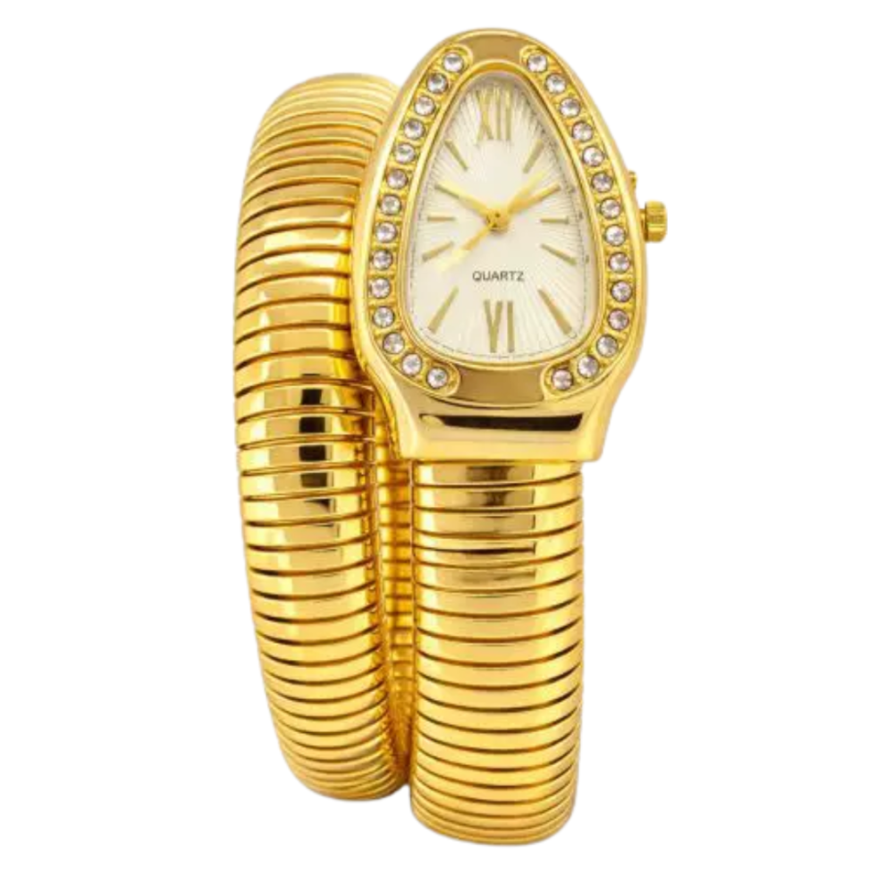 Relógio Feminino Serpente Luxo – Bracelete Envolvente Prata e Dourado com Cristais - #2