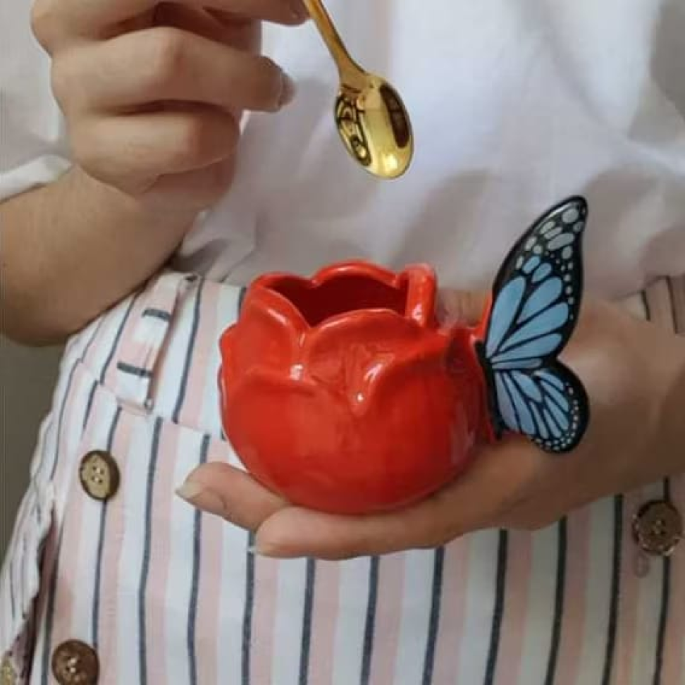 Caneca Flor Rosa Borboleta 90ml - #5