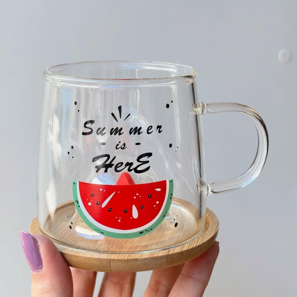 Caneca Melancia Vidro e Bambu 280ml