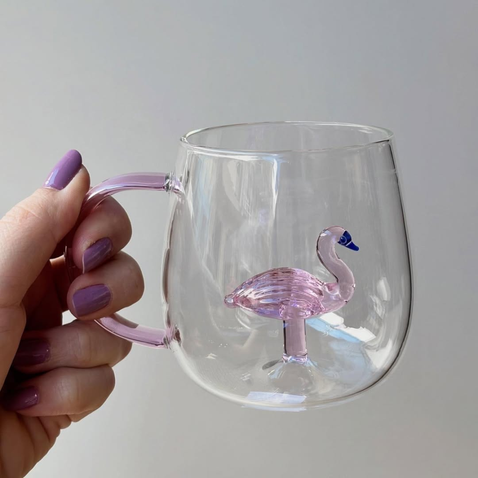 Caneca Flamingo Interno Vidro 400ml