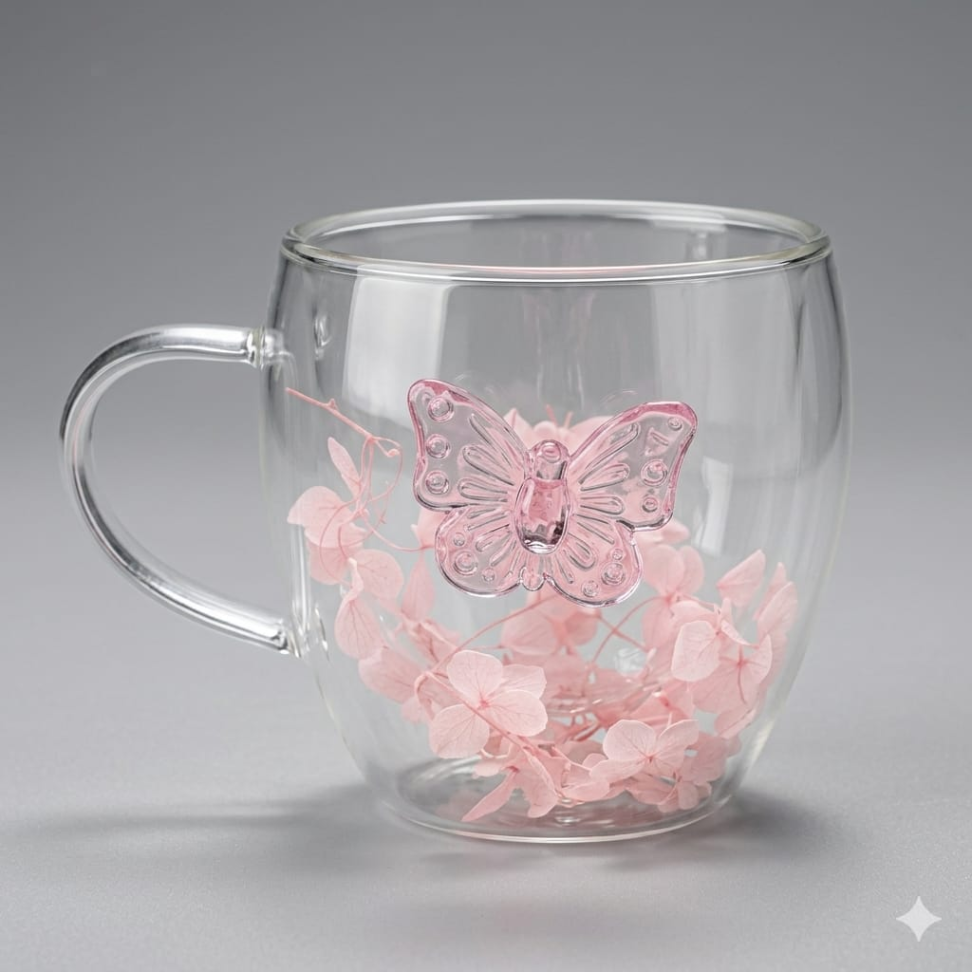 Caneca Borboleta Vidro Duplo 200ml - #3