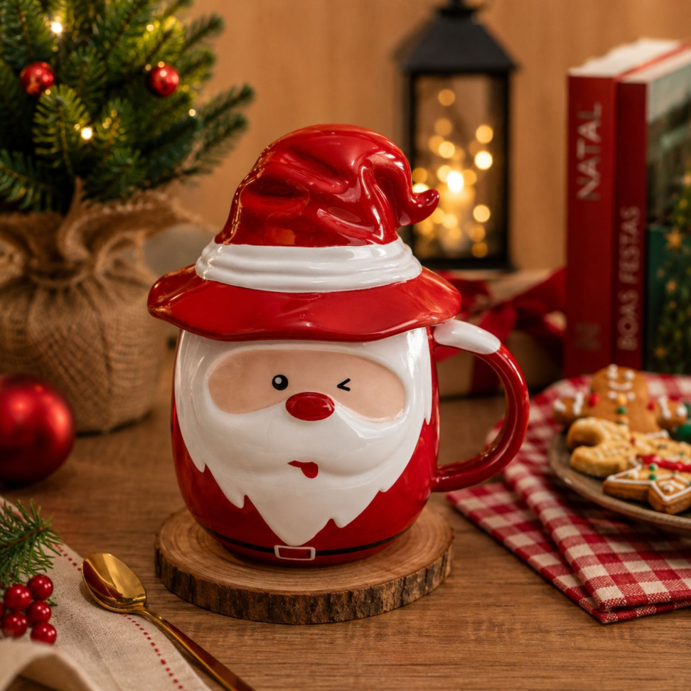 Caneca Papai Noel C/ Tampa 400ml