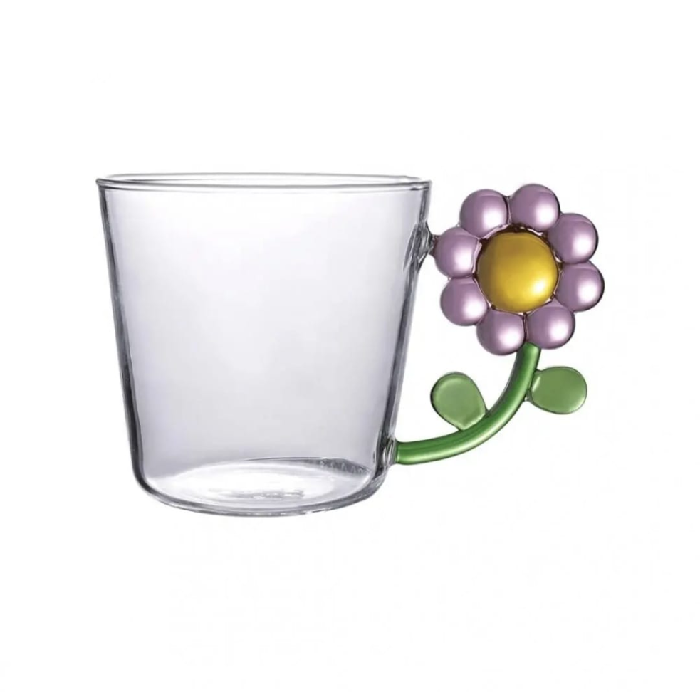 Caneca Flor Alça Vidro 250ml
