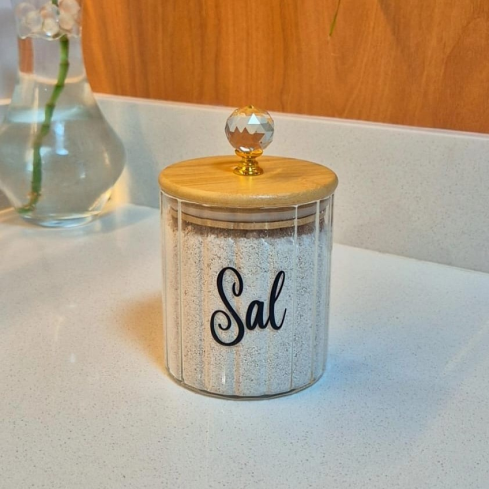 Potes Café Açúcar Sal Herméticos Mantimentos Canelado de Vidro e Bambu 500ml - #5