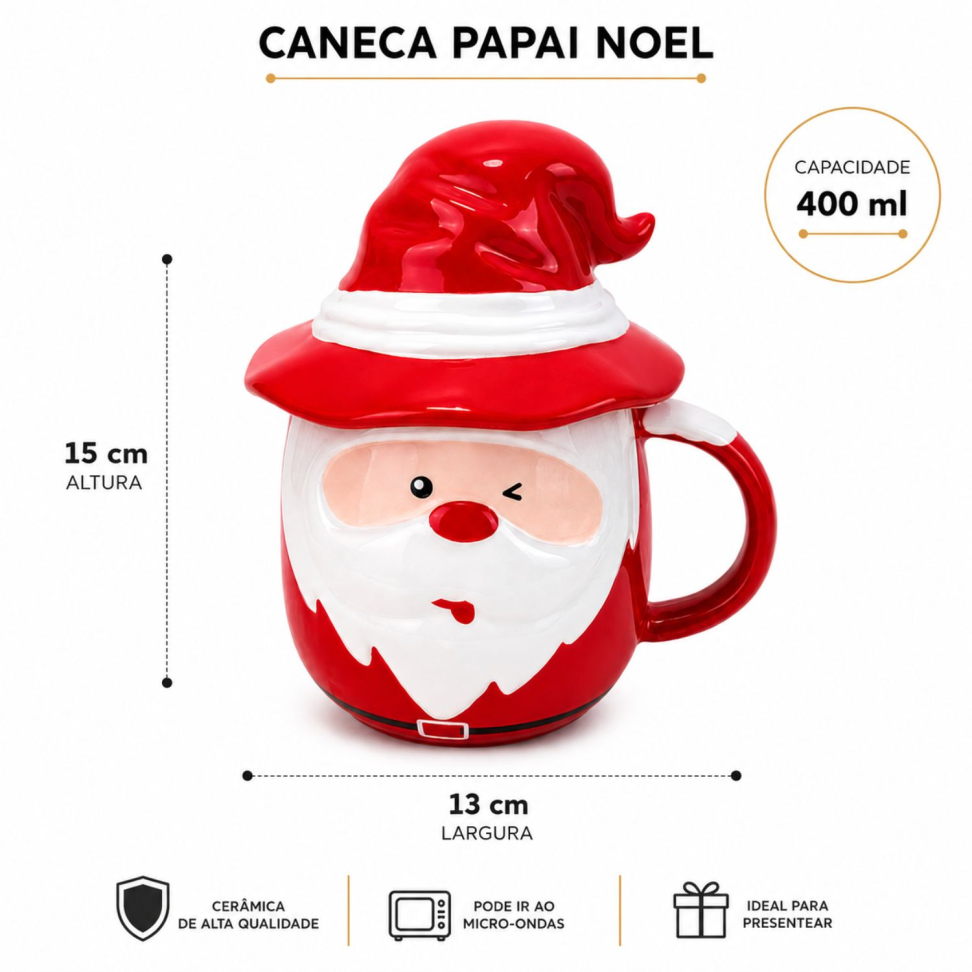 Caneca Papai Noel C/ Tampa 400ml