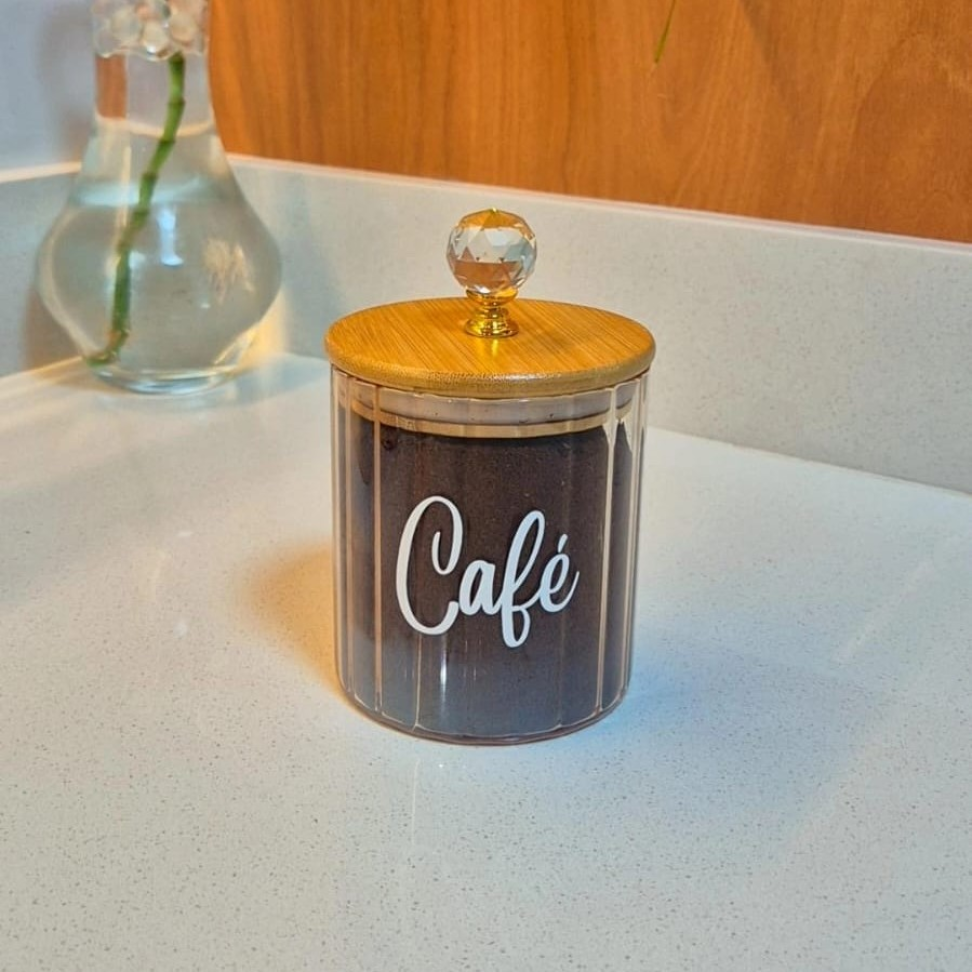 Potes Café Açúcar Sal Herméticos Mantimentos Canelado de Vidro e Bambu 500ml - #6