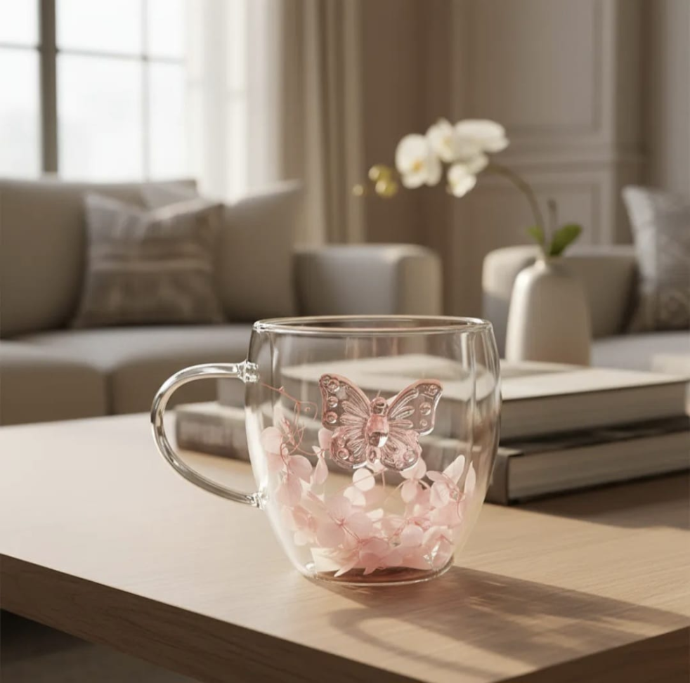 Caneca Borboleta Vidro Duplo 200ml - #4