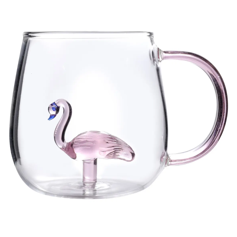 Caneca Flamingo Interno Vidro 400ml