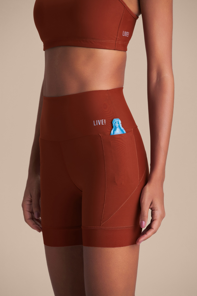 Shorts Fitness Feminino LIVE! Intense Race Pro® Rust Red com Bolsos e UV 50+
