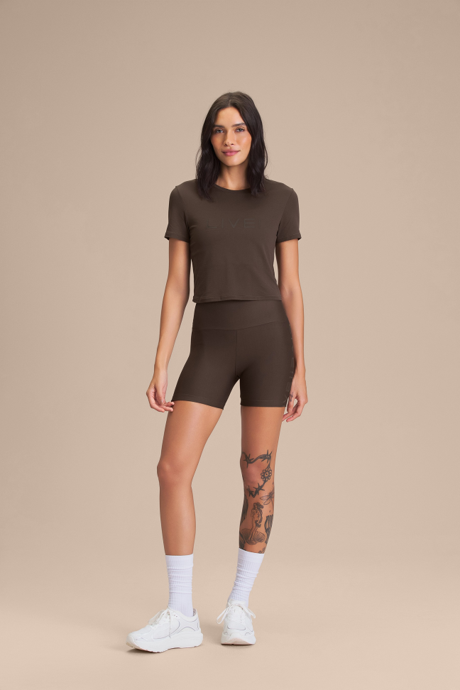 Camiseta Cropped Fitness Feminina LIVE! Comfort Cocoa Brown