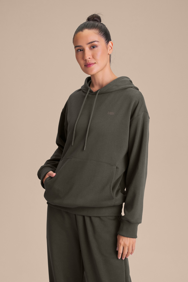 Blusão Feminino LIVE! Welfare Obsidian Grey com Capuz e Bolso Canguru