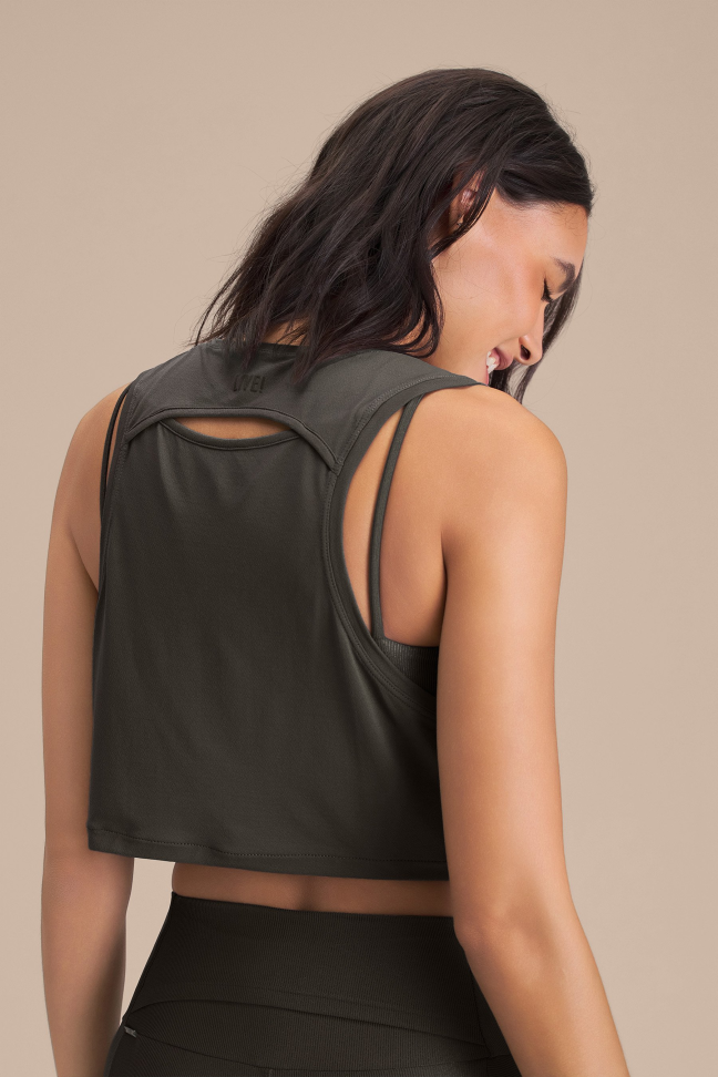 Regata Cropped Fitness Feminina LIVE! Comfort Obsidian Grey
