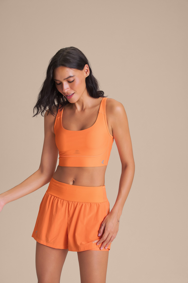 Top Fitness Feminino LIVE! Speed Solar Orange com Bojo Fixo e UV 50+