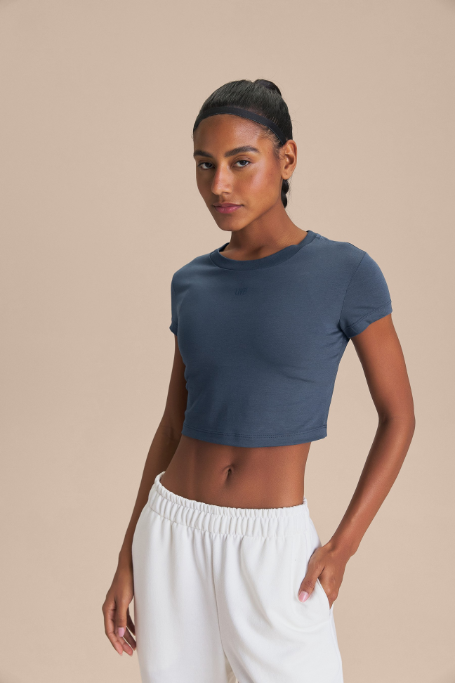 Blusa Cropped Pima Slim Misteel Blue LIVE!