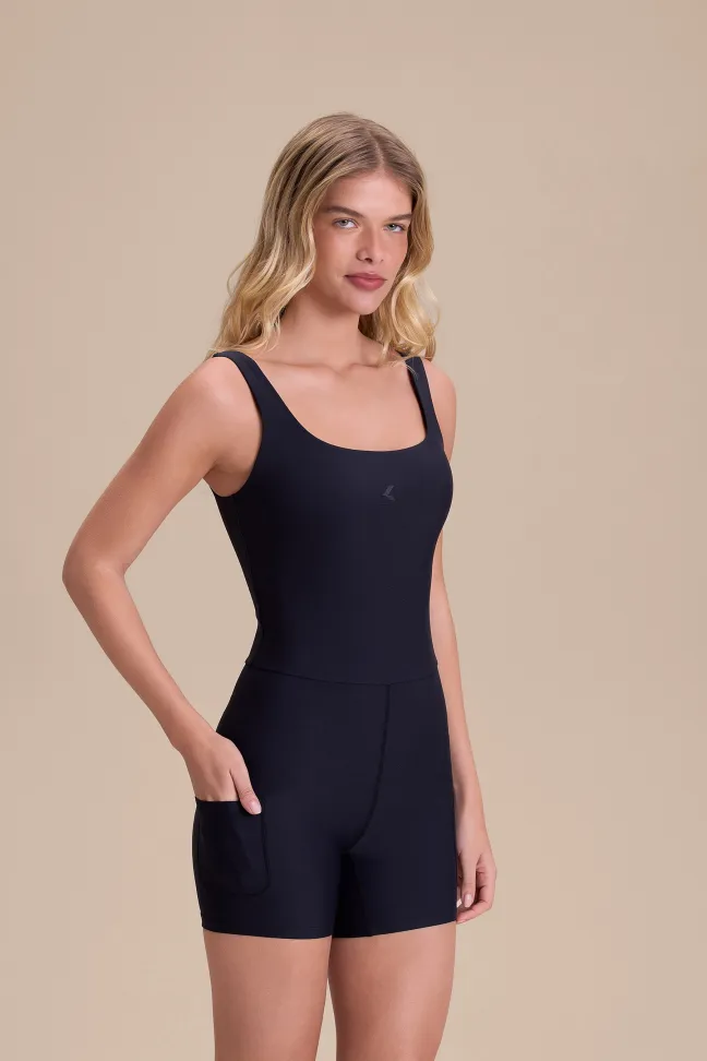 Conjunto Fitness Feminino LIVE! Match Preto com Macaquinho, Saia Removível e UV 50+ - #5
