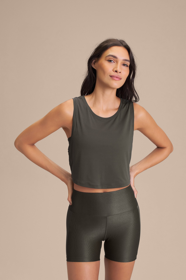 Regata Cropped Fitness Feminina LIVE! Comfort Obsidian Grey