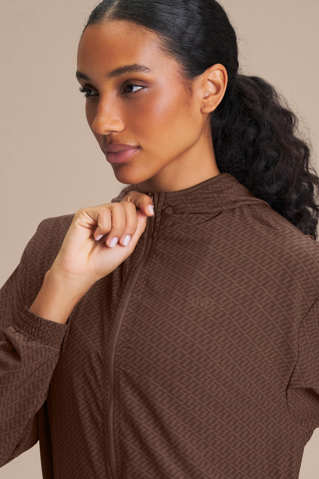 Jaqueta Fitness Feminina LIVE! Symbol Dryside Sepia Brown com Capuz e Zíper