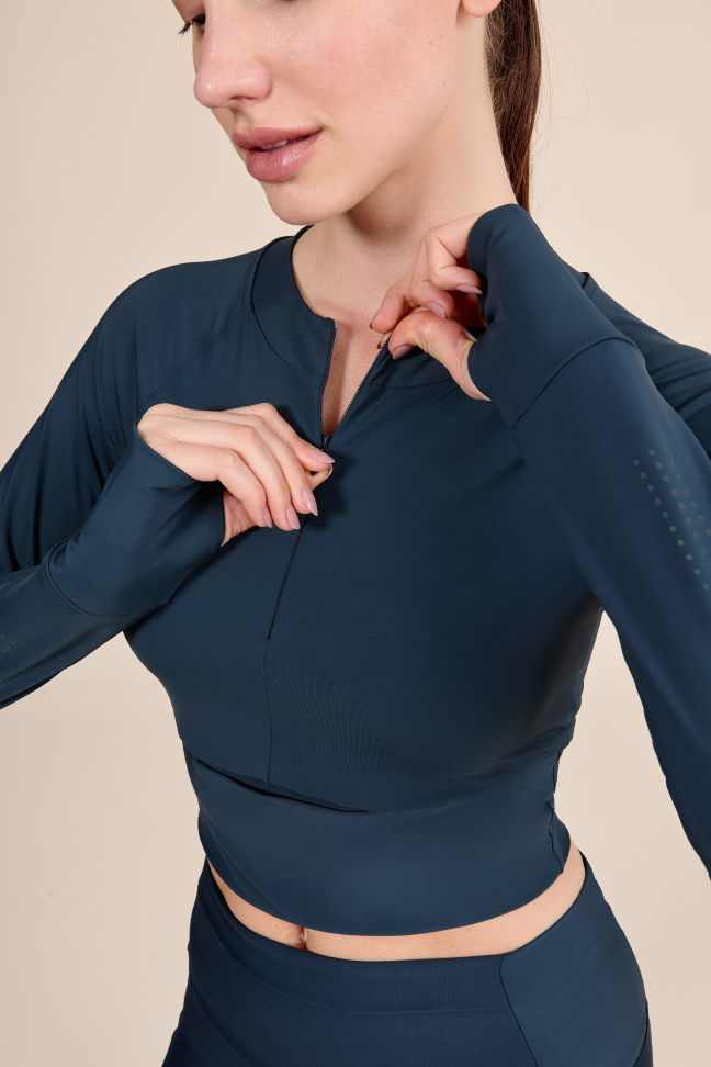 Blusa Cropped ML Race Pro® Tule Azul Drop