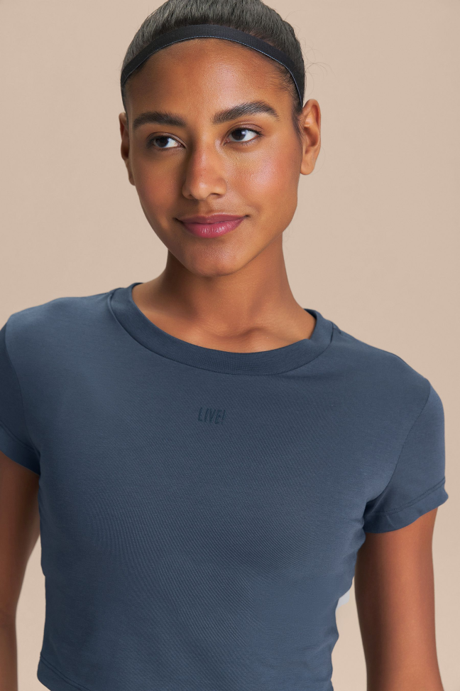 Blusa Cropped Pima Slim Misteel Blue LIVE!