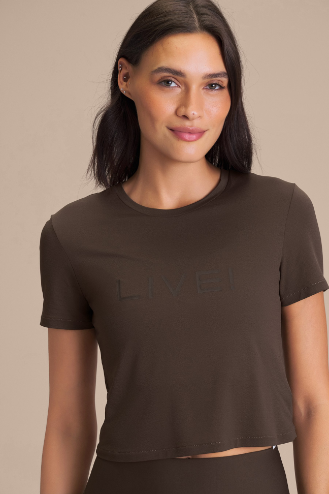 Camiseta Cropped Fitness Feminina LIVE! Comfort Cocoa Brown