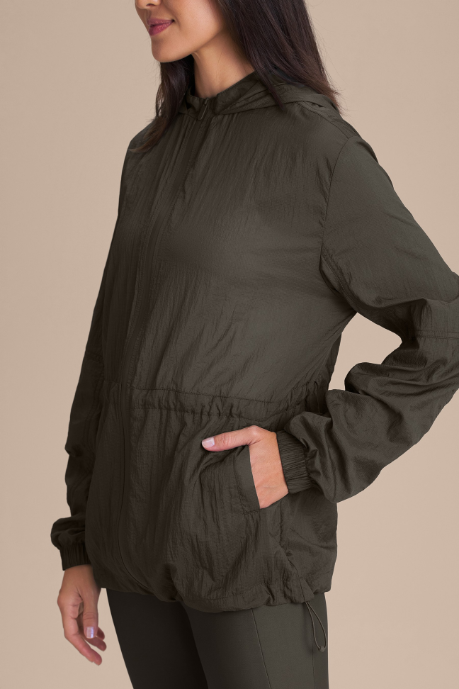 Jaqueta Esportiva Feminina LIVE! Nylon Racer Obsidian Grey com Capuz
