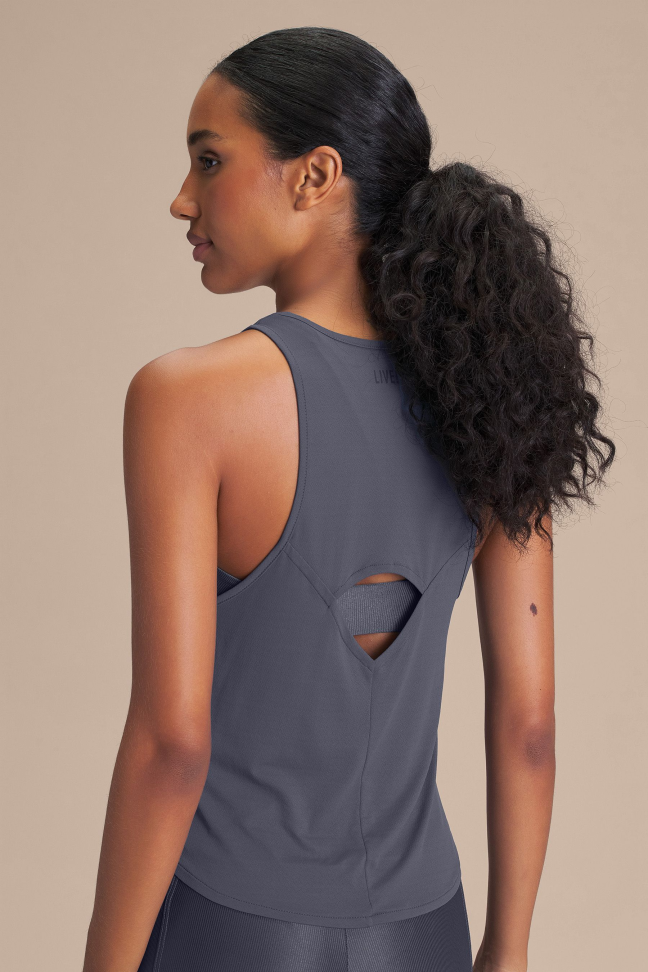 Regata Fitness Feminina LIVE! Breath Back Comfort Iron Blue