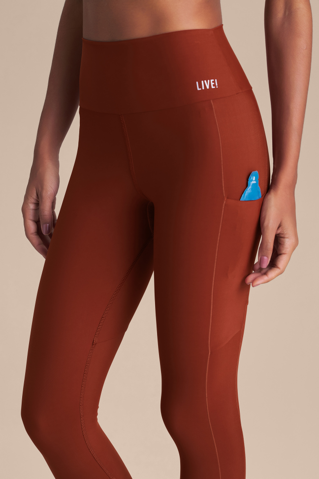 Legging Fitness Feminina LIVE! Intense Race Pro® Rust Red com Bolsos e UV 50+