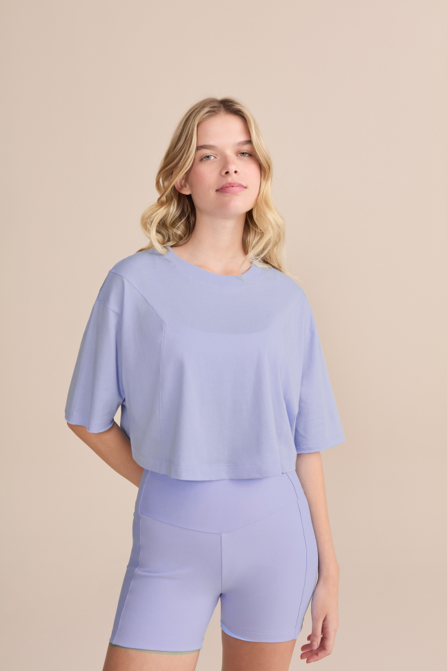 Camiseta Cropped Soft Pima Azul Air LIVE!